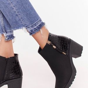 Nasty Gal Krush One Night Stand Croc Ankle Boots Women’s Sz 7 BRAND NEW